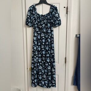 SHEIN Black and Blue Ruffled Empire Waist Maxi Dress